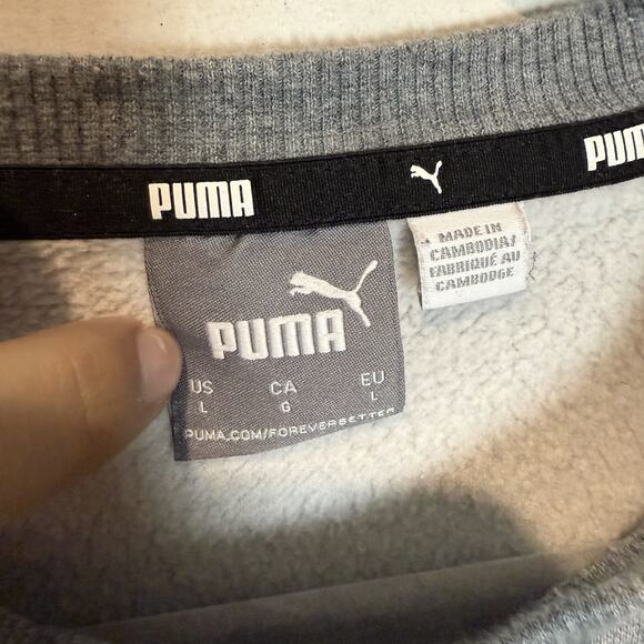 Puma Tracksuit Set Mens Large Heather Gray Stretch Logo Fleece Lined Crewneck - Picture 10 of 16